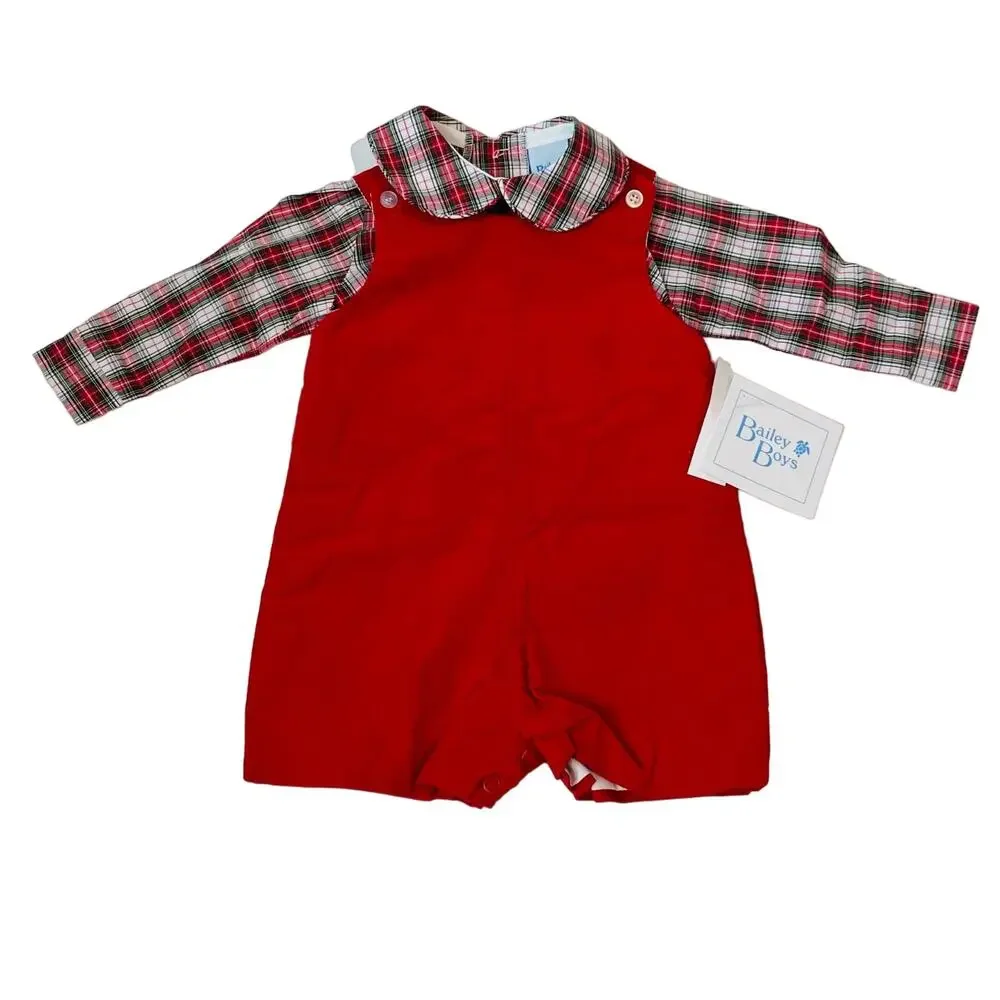 NWT Bailey Boys Size 3M Red Corduroy Jon Jon Set
